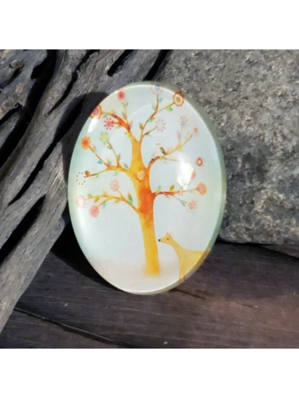 Handmade Tree of Life 40x30mm Oval Tempered Glass Cabochon 6939-H